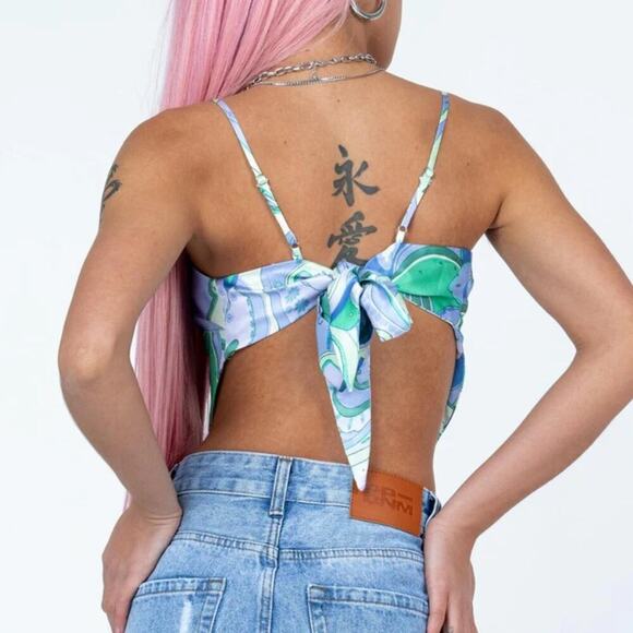 Princess Polly Ishan Satin Bandana Tank Top 4 Blue Green Mod Swirl - Picture 2 of 7